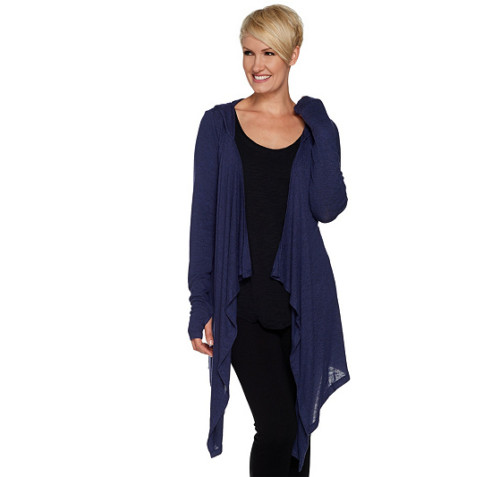 ANYBODY CHIC BRUSHED HACCI HOODED DRAPE CASCADE FRONT CARDIGAN NEW $ 55