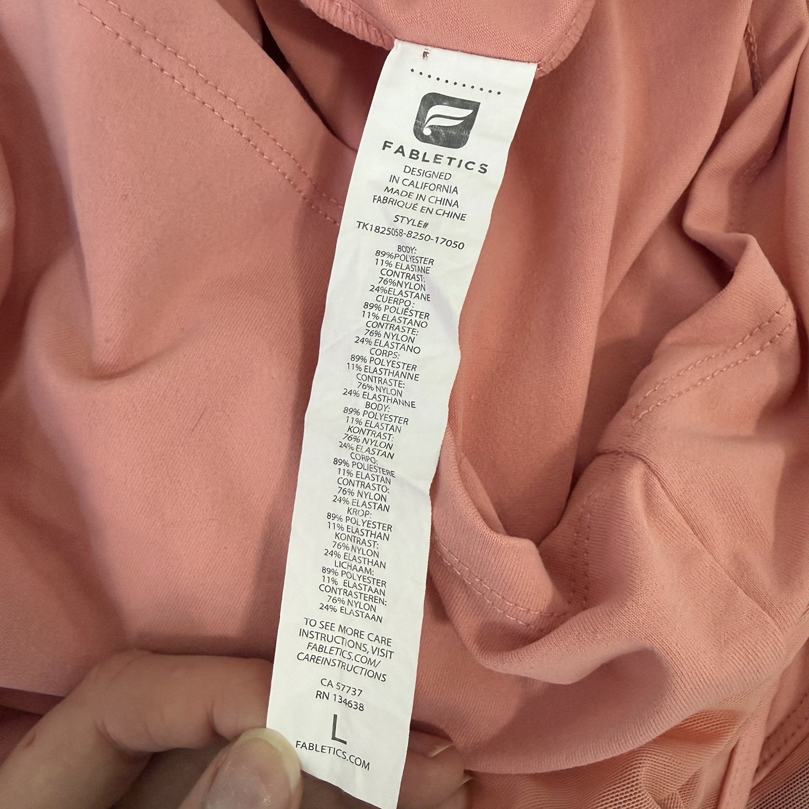 Fabletics Large Tank Top Built in Bra Pink Peach Racerback Fitted Mesh Pilates