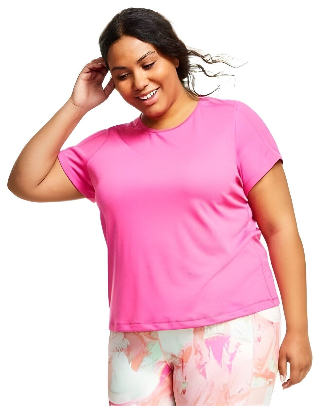 ID IDEOLOGY Plus Size Birdseye Mesh T-Shirt Crewneck Pink Stone 3X NWT