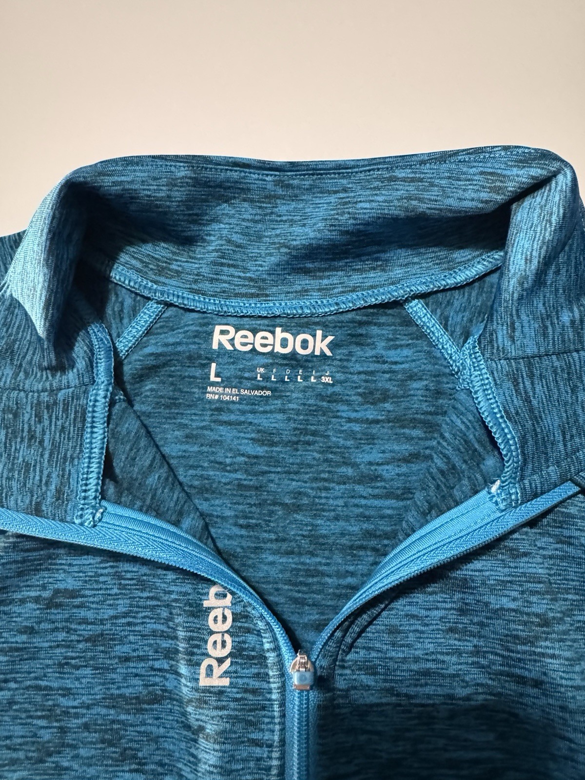 Reebok 1/4 Zip Pullover Blue Long Sleeve Mock V Neck Athletic Stretch Sz Large