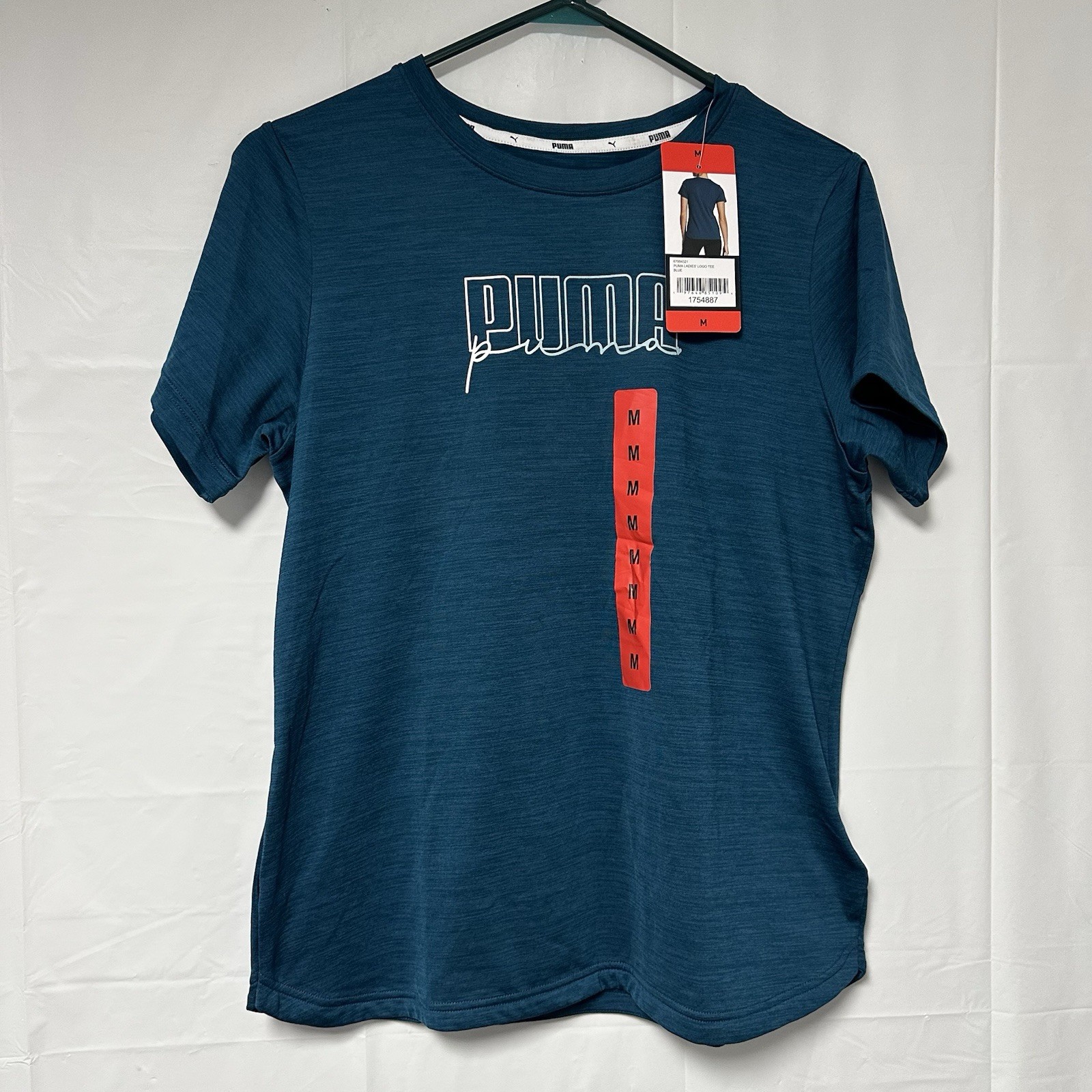 Puma Womens Size Med Logo T-Shirt Blue Short Sleeve Active Sports Athleisure Run