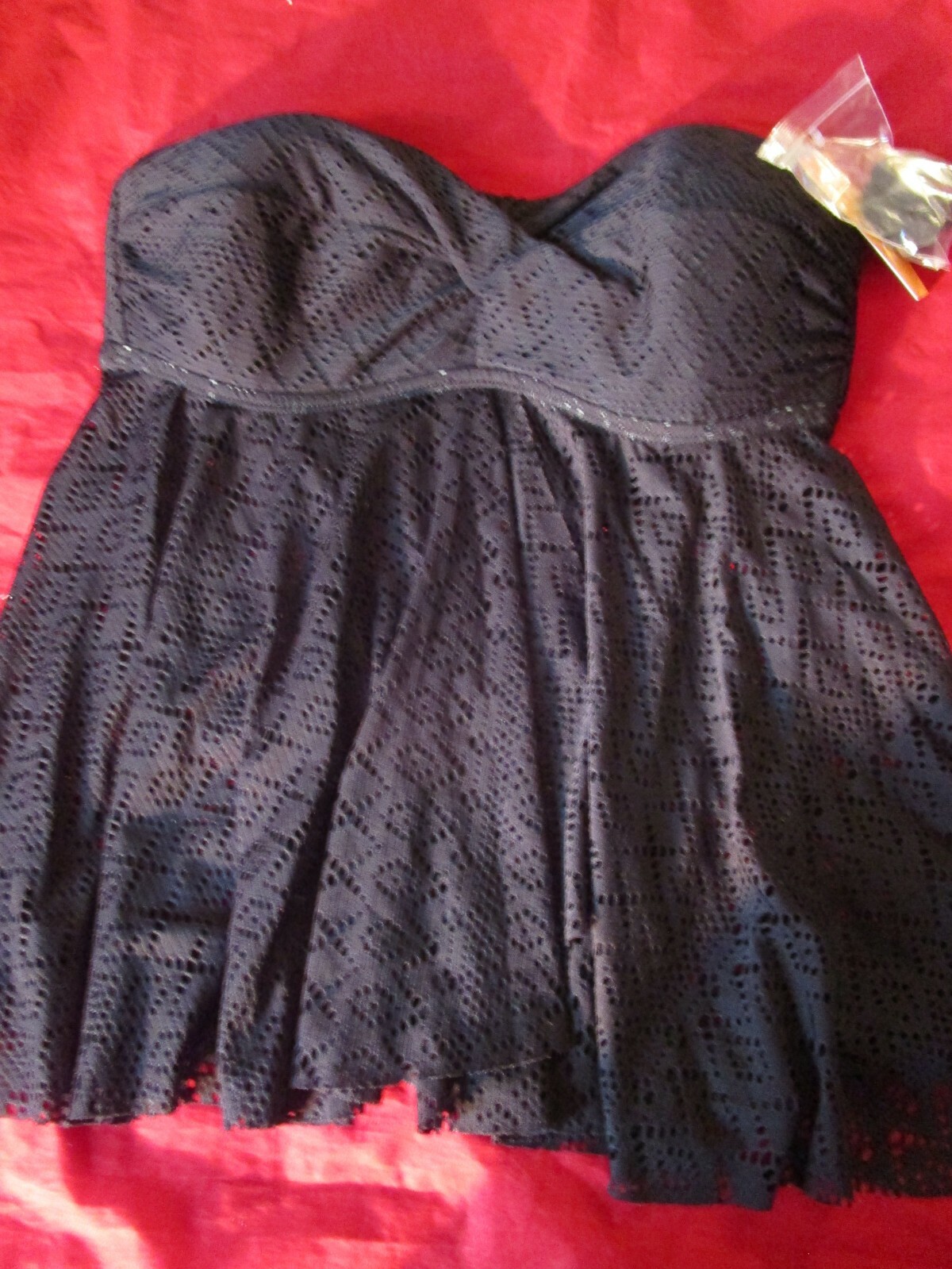Women’s Crochet Flyaway Tankini Swim Top Kona Sol Swimwear Black Medium
