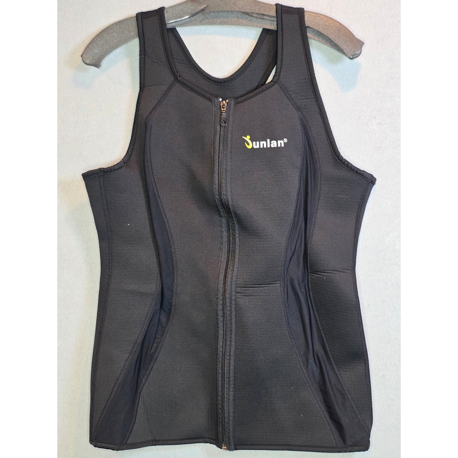 Sunlan Neoprene Sauna Vest Black Zip Front Sweat Tank Top Racerback Workout L