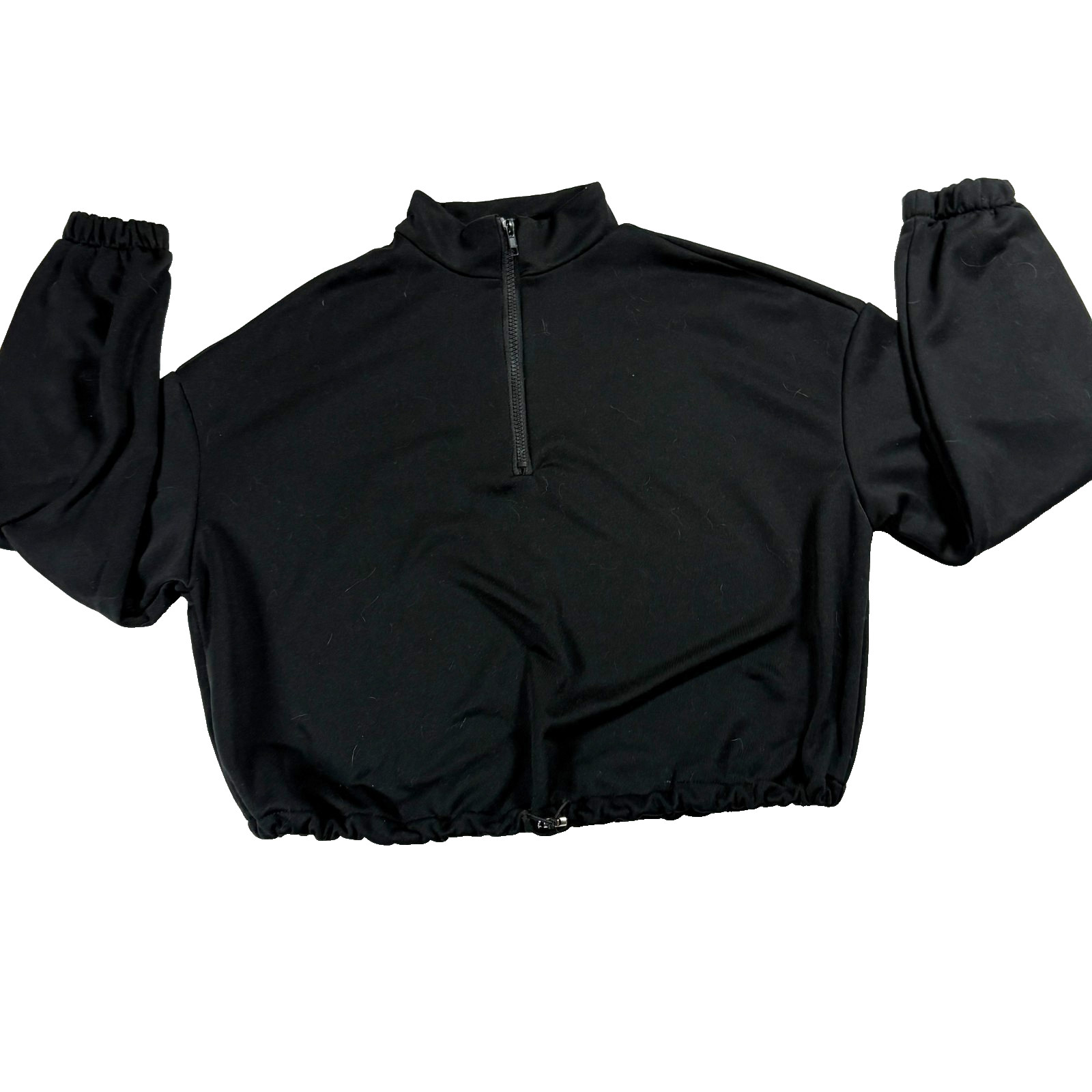 Cropped Quarter Zip Jacket Womens Black Oversized Streetwear Active Top Y2K Fits