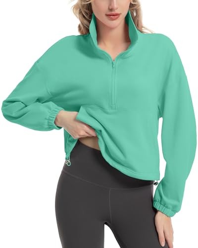 FKEEP QUARTER ZIP PULLOVER WOMEN CROPPED TOP SZ XL ZGREEN A