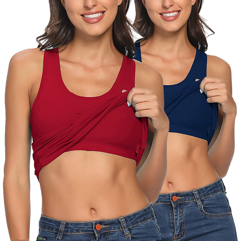 Women’s Solid Basic Scoop Neck Racerback Tank Top With Built in Shelf Bra Shirts