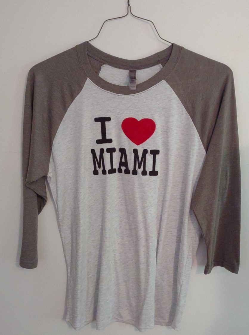 Next Level “I Heart  Miami” Women Poly Cotton Blend Gray & White Color Tee Sz Lg