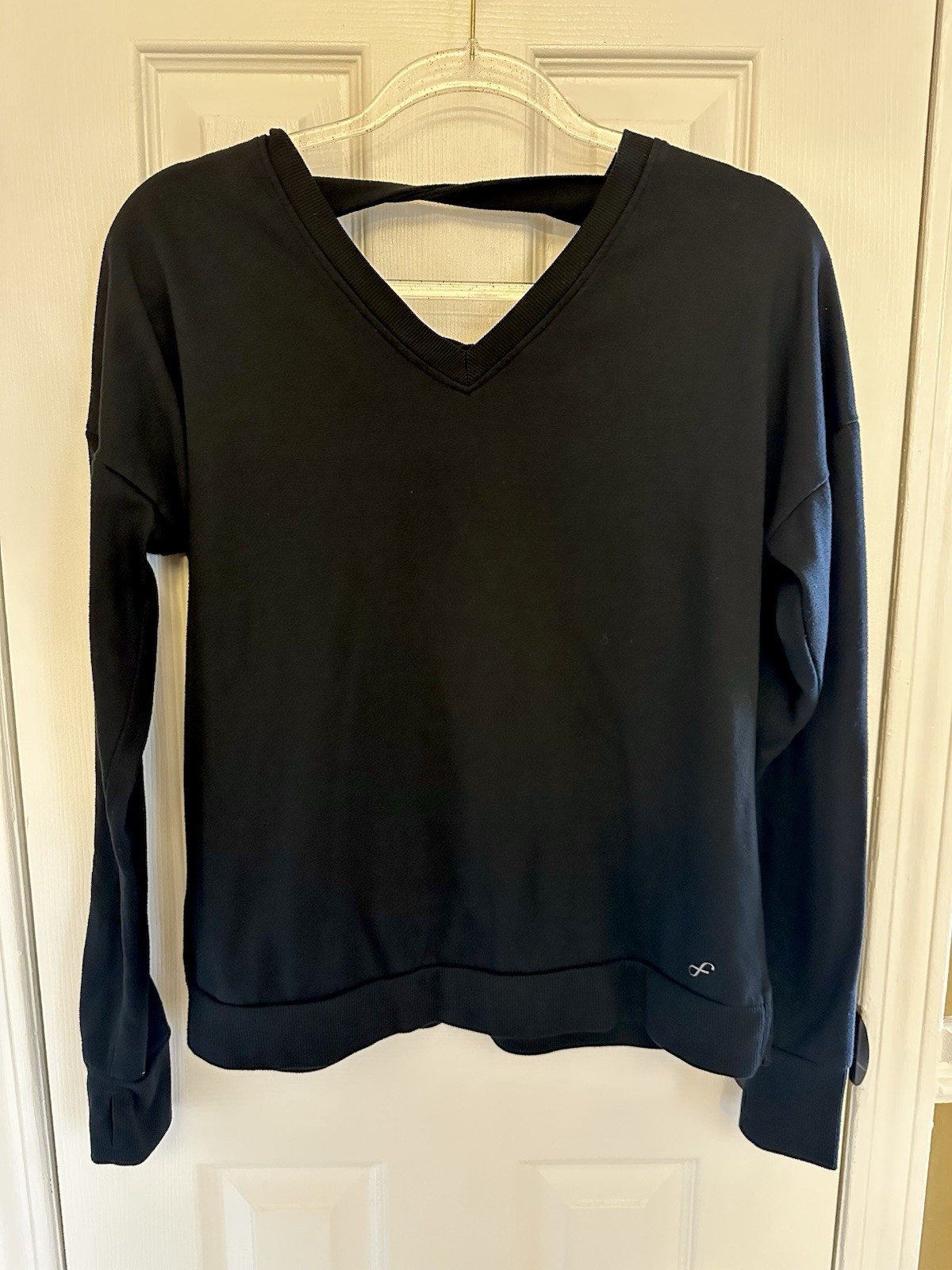 Freely Black V-Neck Pullover Sweater Women’s S Stretch Knit Activewear