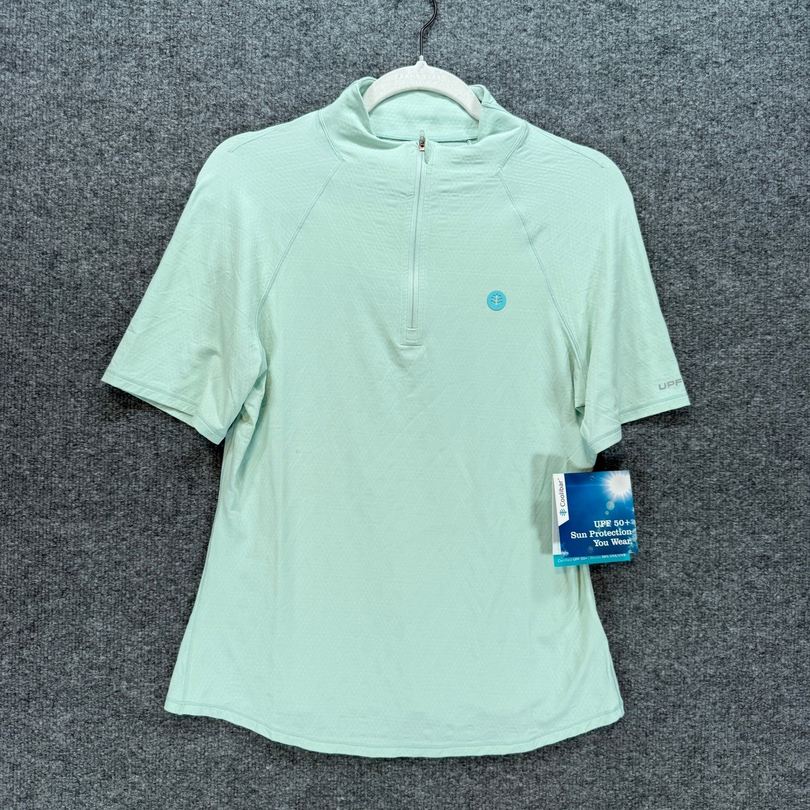 Coolibar Shirt Womens Large Mint UPF 50+ 1/4 Zip Mock Neck Short Sleeve NEW