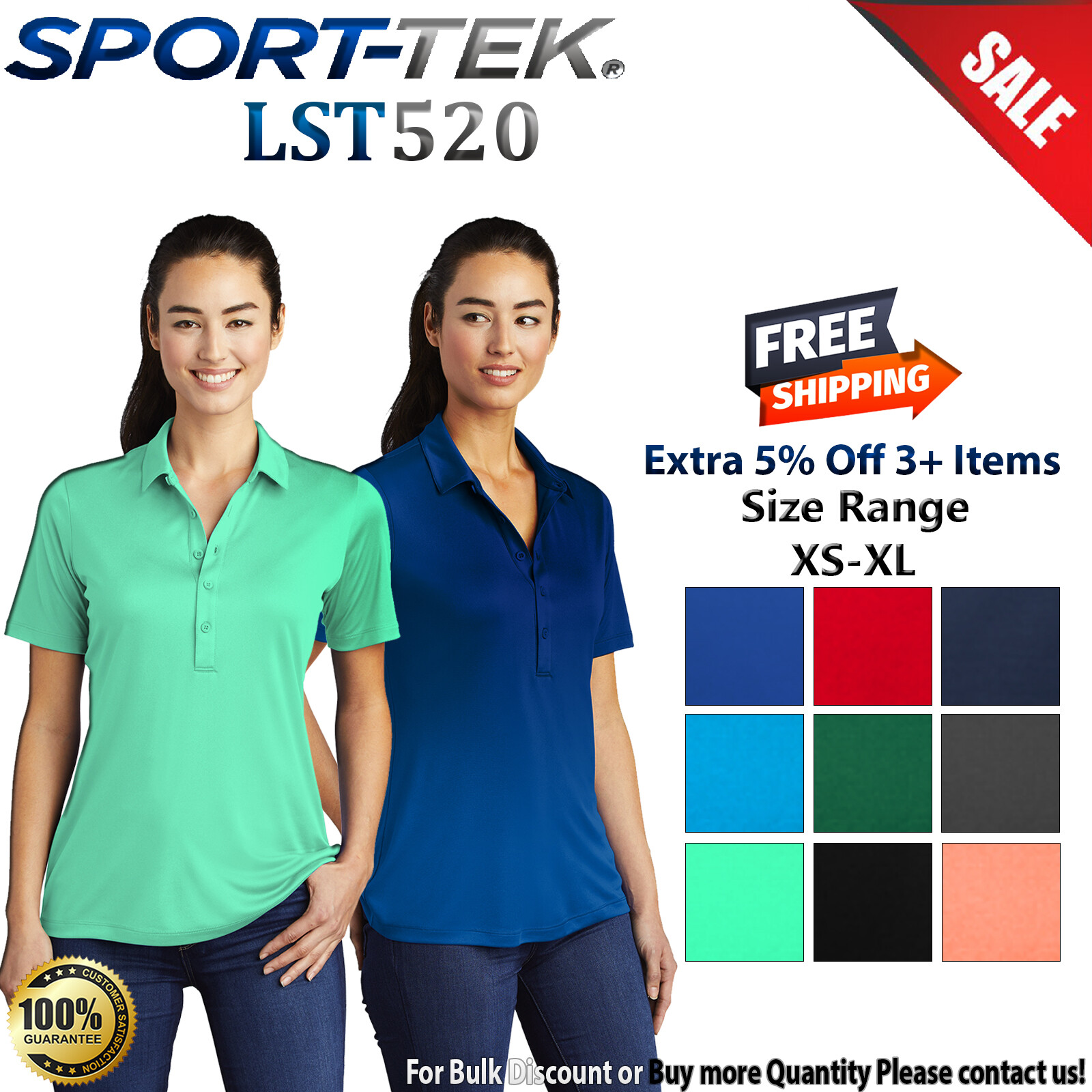 Sport-Tek LST520 Womens Short Sleeve Moisture Wicking Posi UV Pro Polo Shirt