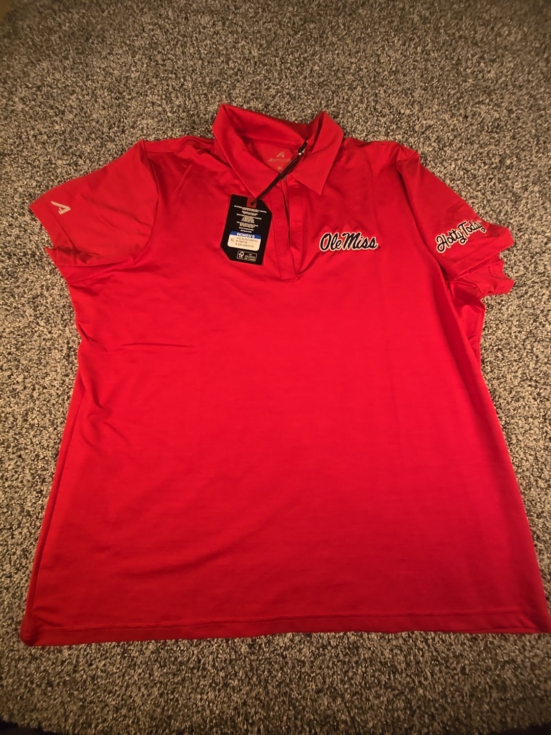 Ole Miss Rebels Red Antigua Short Sleeve V-Neck Shirt Womens XL Hotty Toddy.