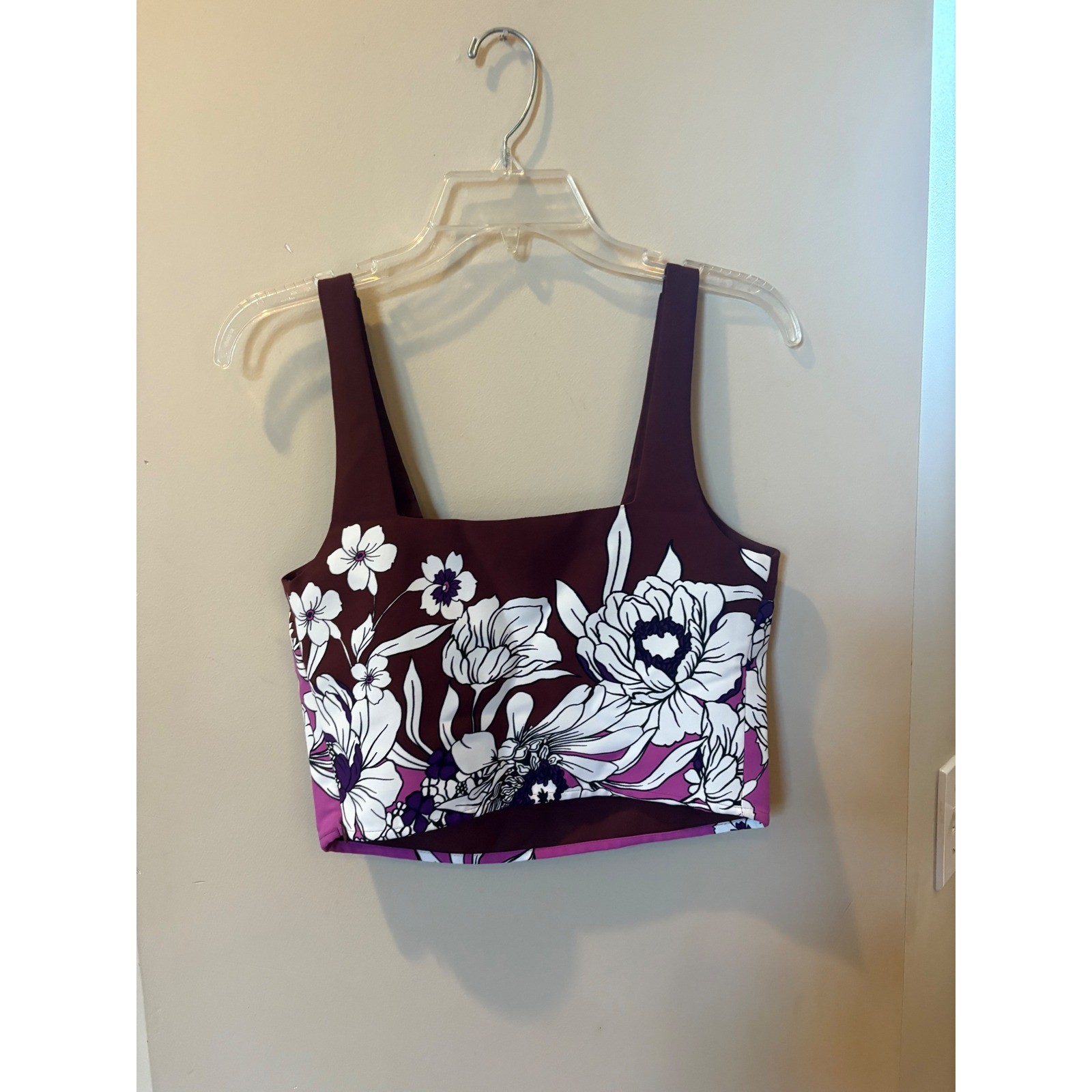 New EXPRESS Floral Square Neck Crop Top Burgundy White Purple XS $68