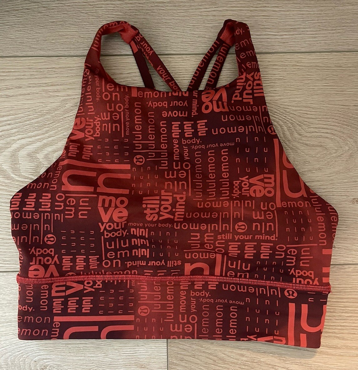 Lululemon Energy Bra High Neck Long Line Size 6 Ombre Red Multi Gym Workout