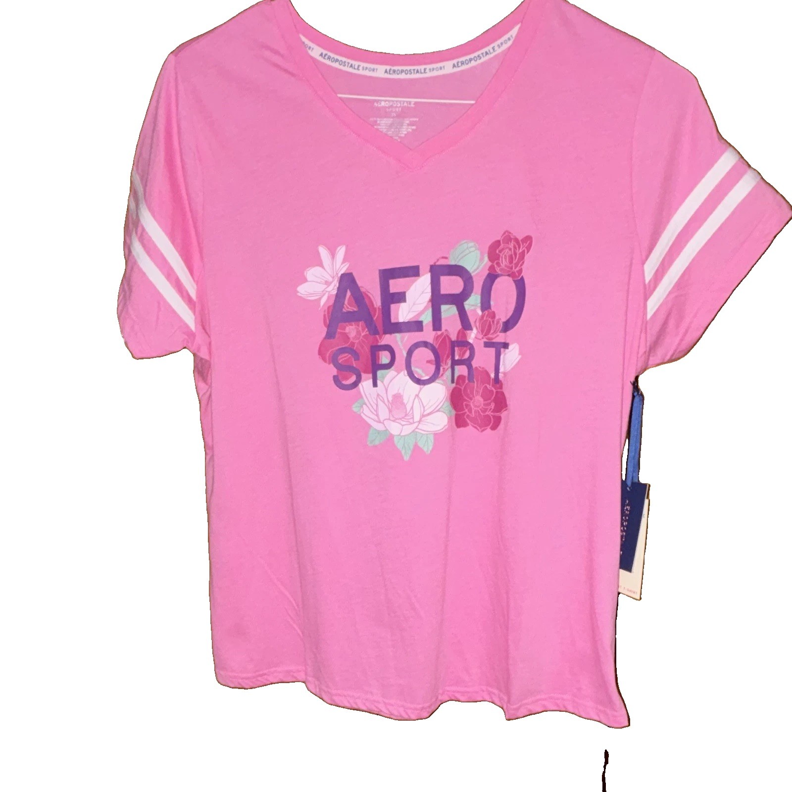 Aéropostale Sport Ladies Plus Pink V-Neck Graphic Logo Tee Cotton Blend Size 2X