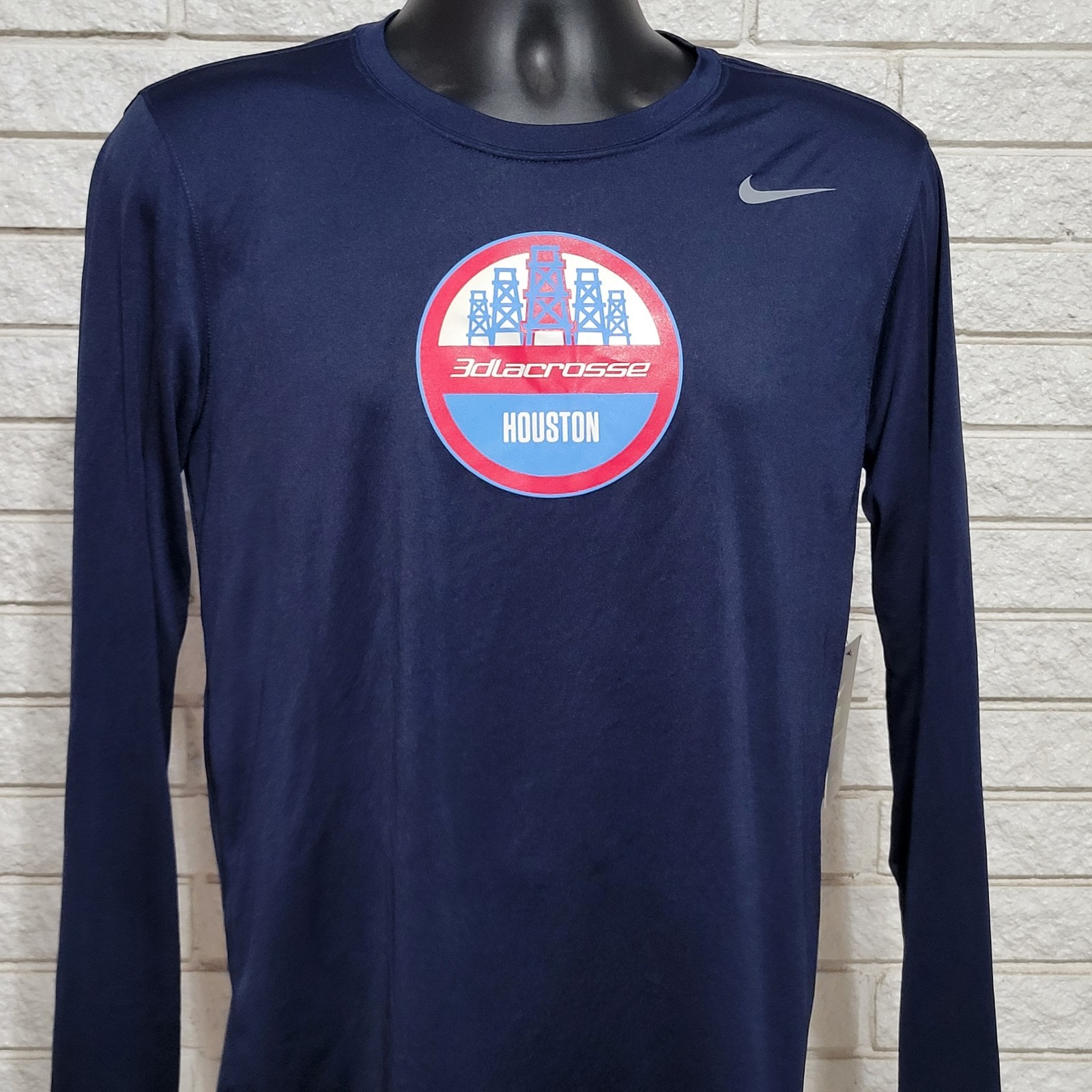 Nike Dri Fit T Shirt Sm. Lg Sleeve Navy Athletic Cut NWT Houston 3D La Cross