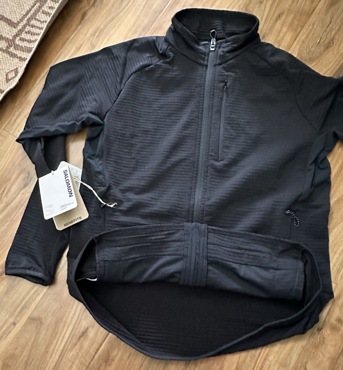 Salomon Essential Lightwarm Full Zip fleece Pullover Women’s Hiking M/Black NWT