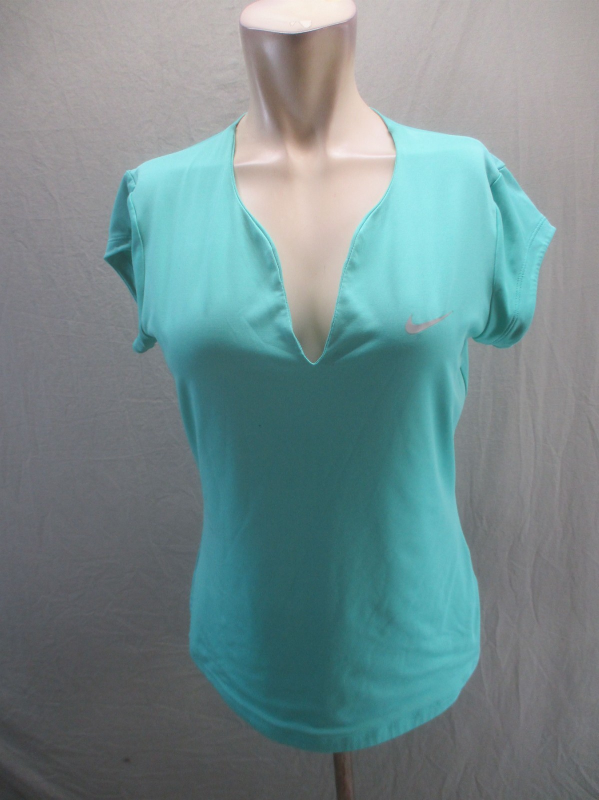 Nike Size L Womens Blue V Neck Short Sleeve Activewear Athletic Sports Top 611