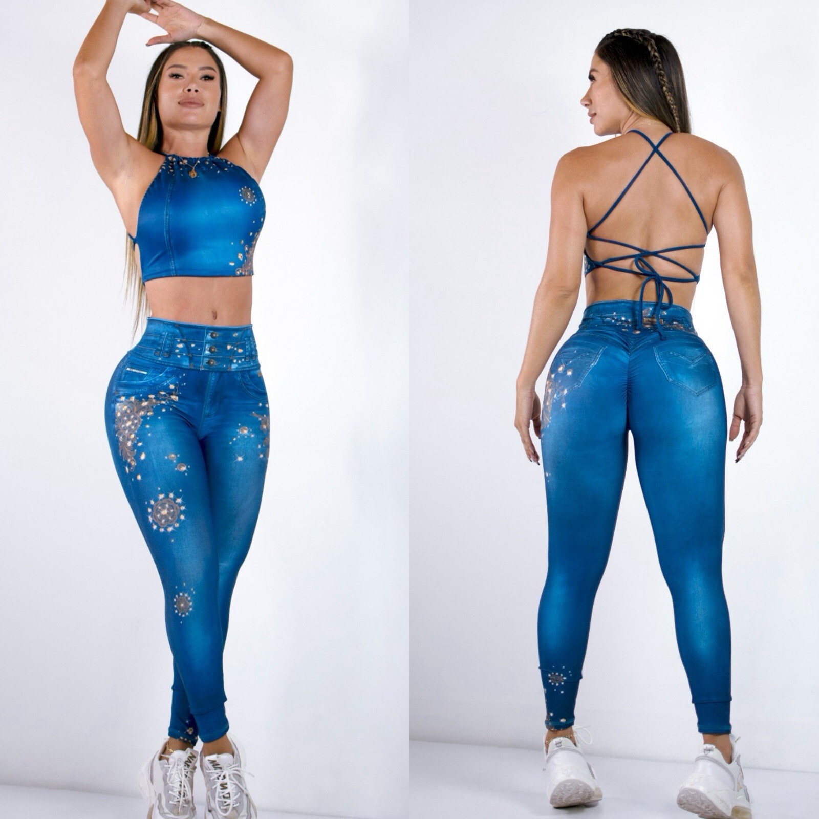 Colombian Brazilian Women’s Set Tights & Top Microfiber S M L Gym Workout Casual