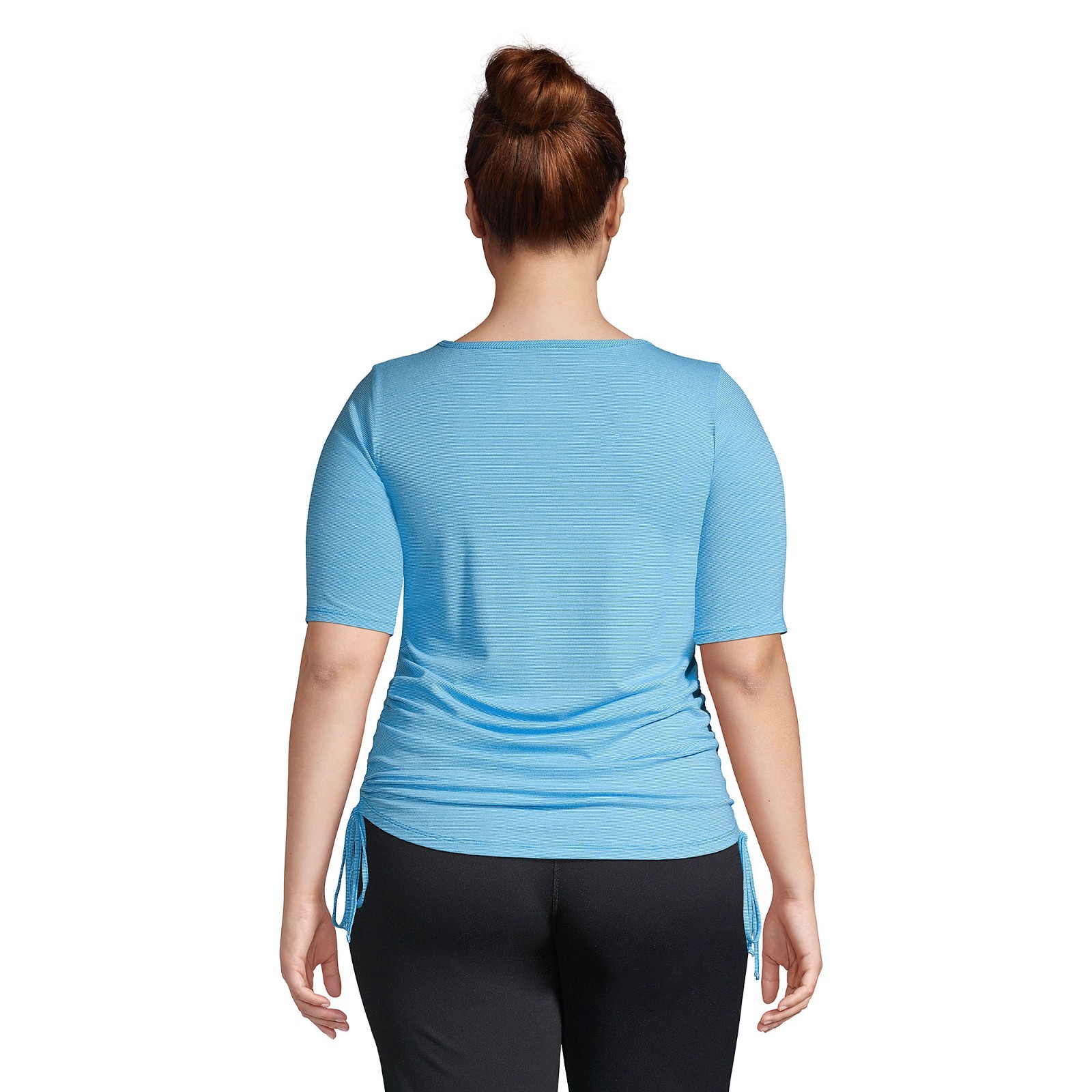 LANDS END 2X Elbow Sleeve Drawstring Top Active Power Performance Blue Pinstripe