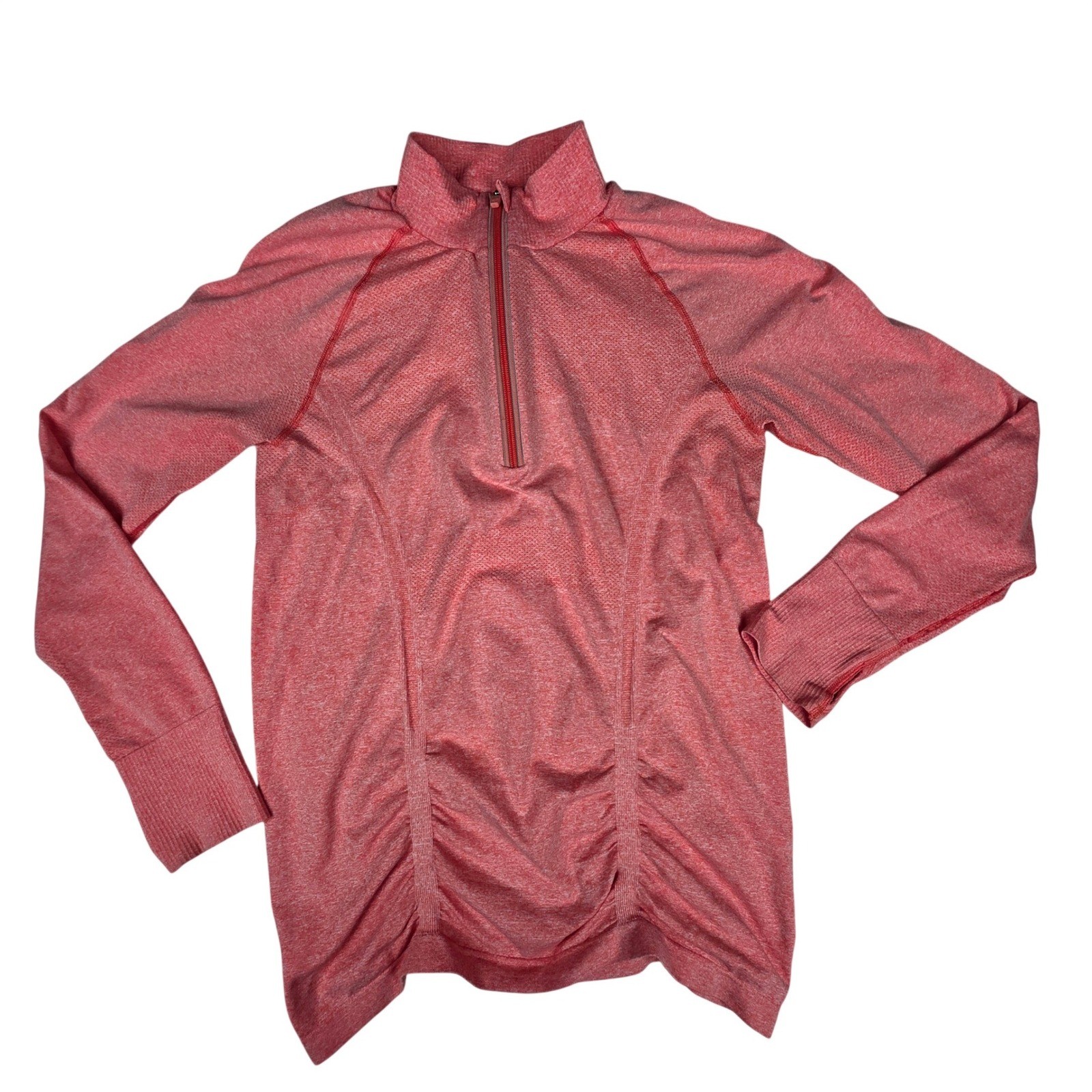 Athleta Womens Heathered Coral Pink Quarter Zip Pullover Long Sleeve Top Large