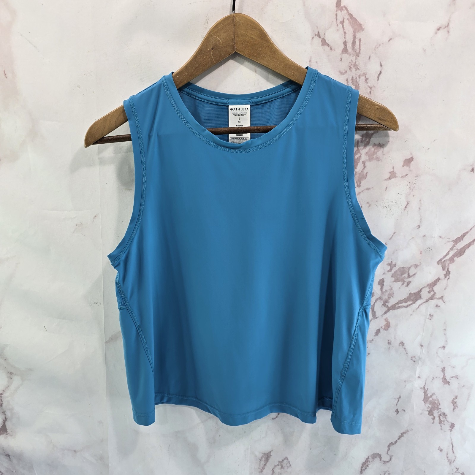 Athleta Tank Top Womens Small Blue Light Crop Ultimate Muscle Mesh