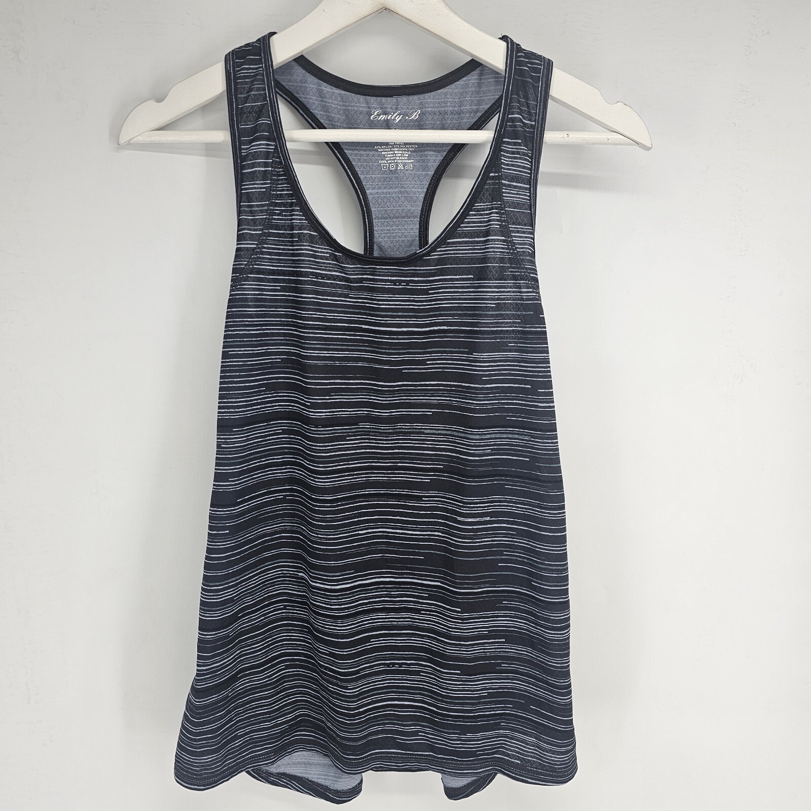 Womens Emily B Gray White Striped Athletic Work Out Top Size M