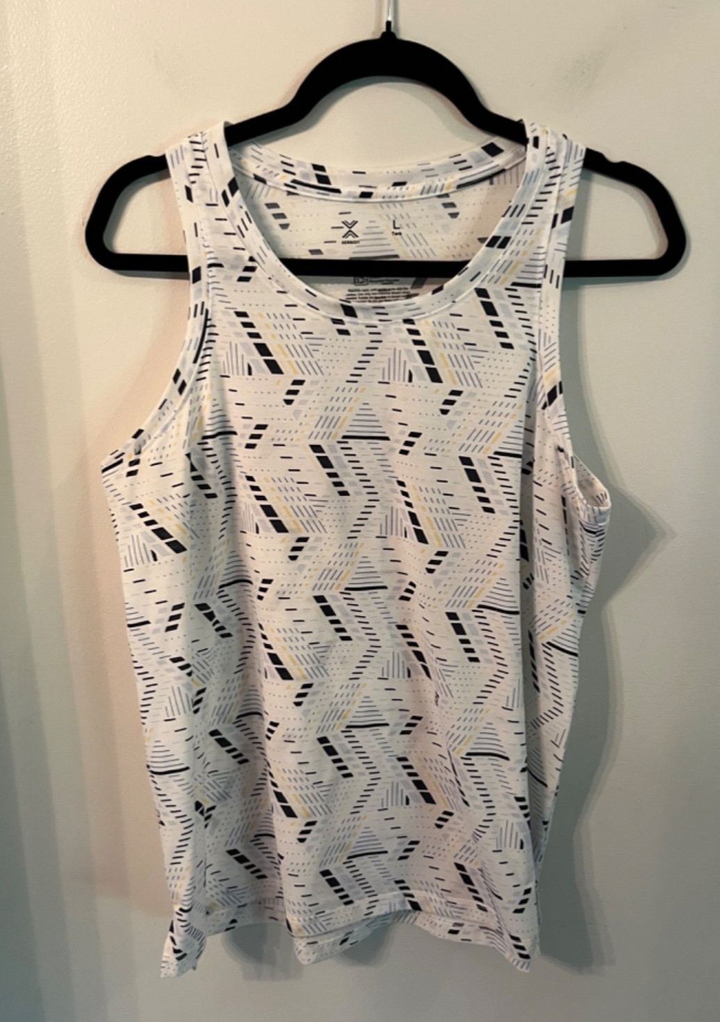 Xersion White Black Blue Yellow Geometric Print Tank Top Size L Fitness Gym