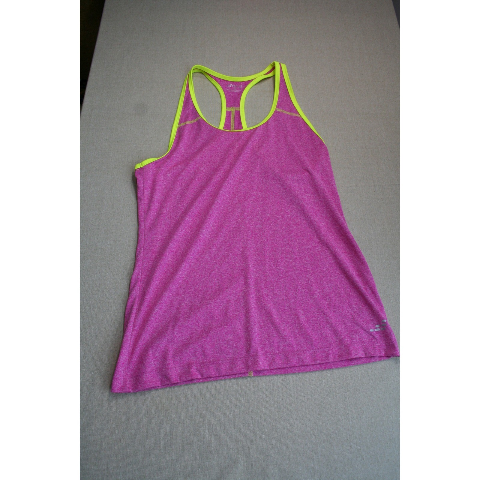 BCG Womens Pink Heather Neon Yellow Racerback Athletic Workout Tank Top Small