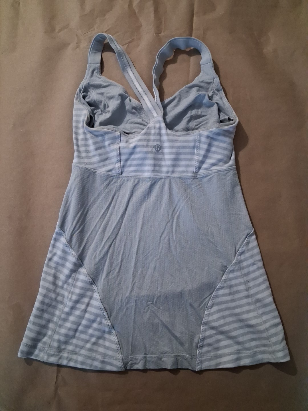 LULULEMON Gray spoon striped Cross My Heart Tank yoga top size 6