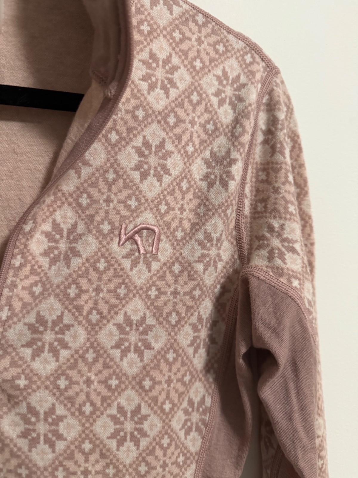 Kari Traa Merino Wool Half Zip Base Layer Top Pink Womens L