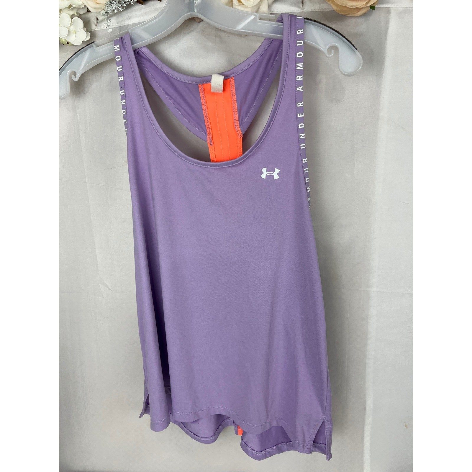Under Armour HeatGear Womens Small Purple Orange Racerback Tank Top Loose Fit