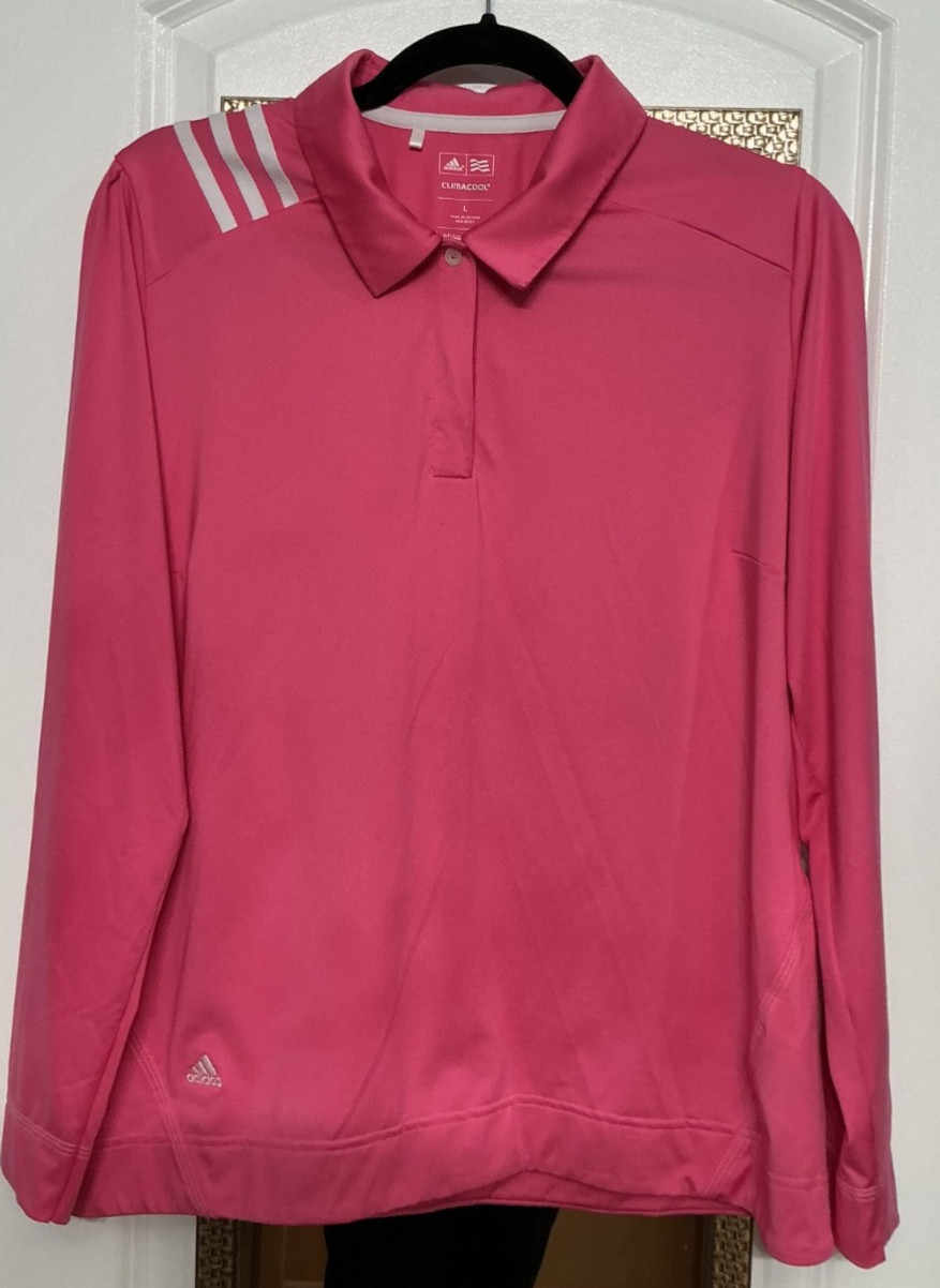 Adidas Climacool Top Shirt Golf Women’s Size M Pink 1/4 Button Long Sleeve