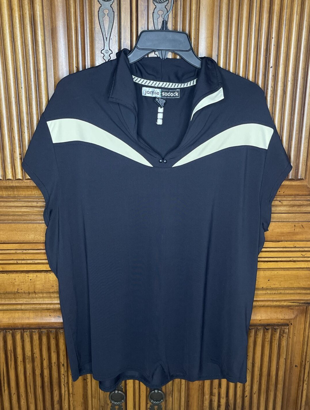 Jamie Sadock Womens Golf Shirt Extra Large XL Black Beige Stretchy V Neck