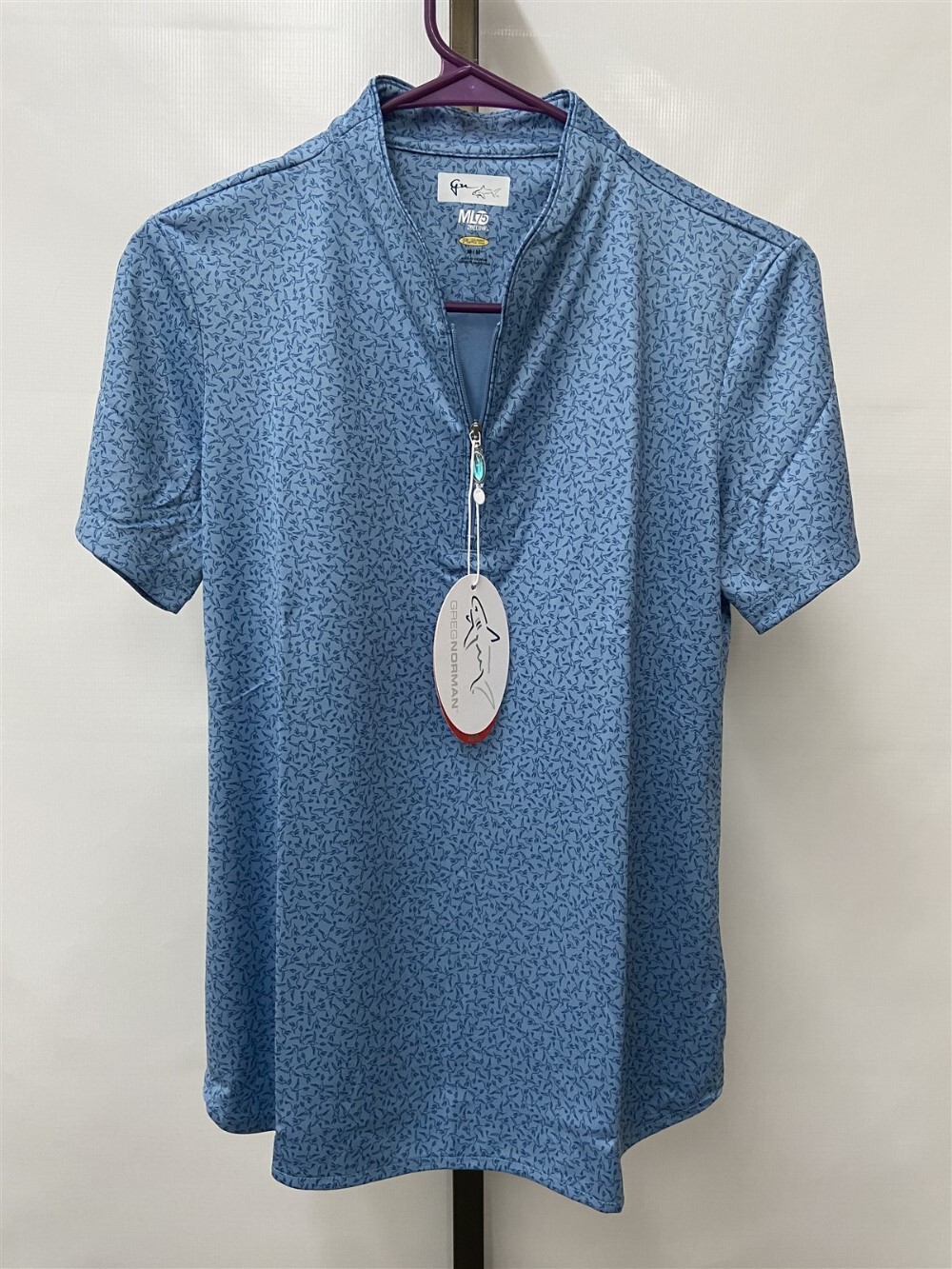 Greg Norman French Blue Hummingbird Print Tulip Short Sleeve Golf Polo Pick Size