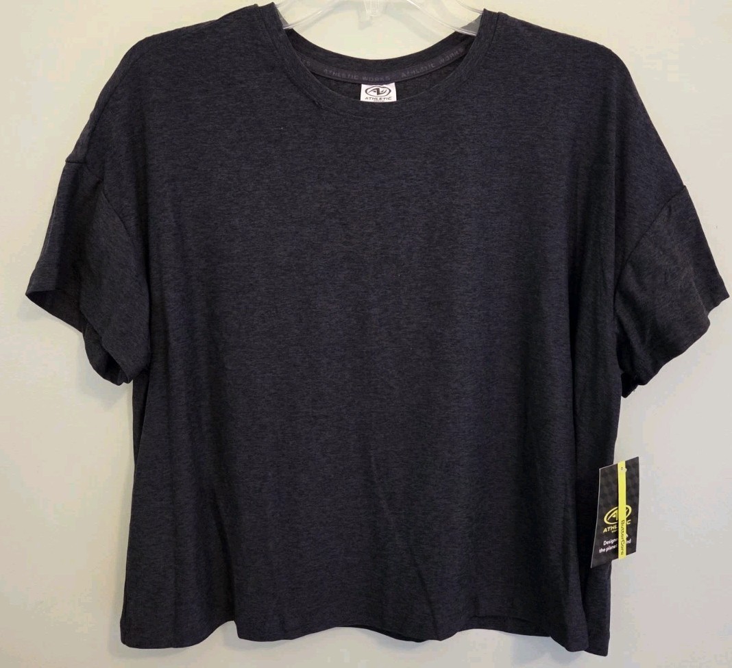 Athletic Works Women’s LARGE Short Sleeve Buttercore Cropped Tee BLACK #10626