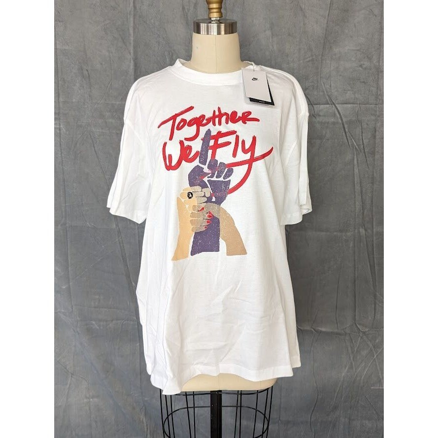 Nike T Shirt Swoosh Fly Boyfriend Women’s Size XL We Fly Together White NEW