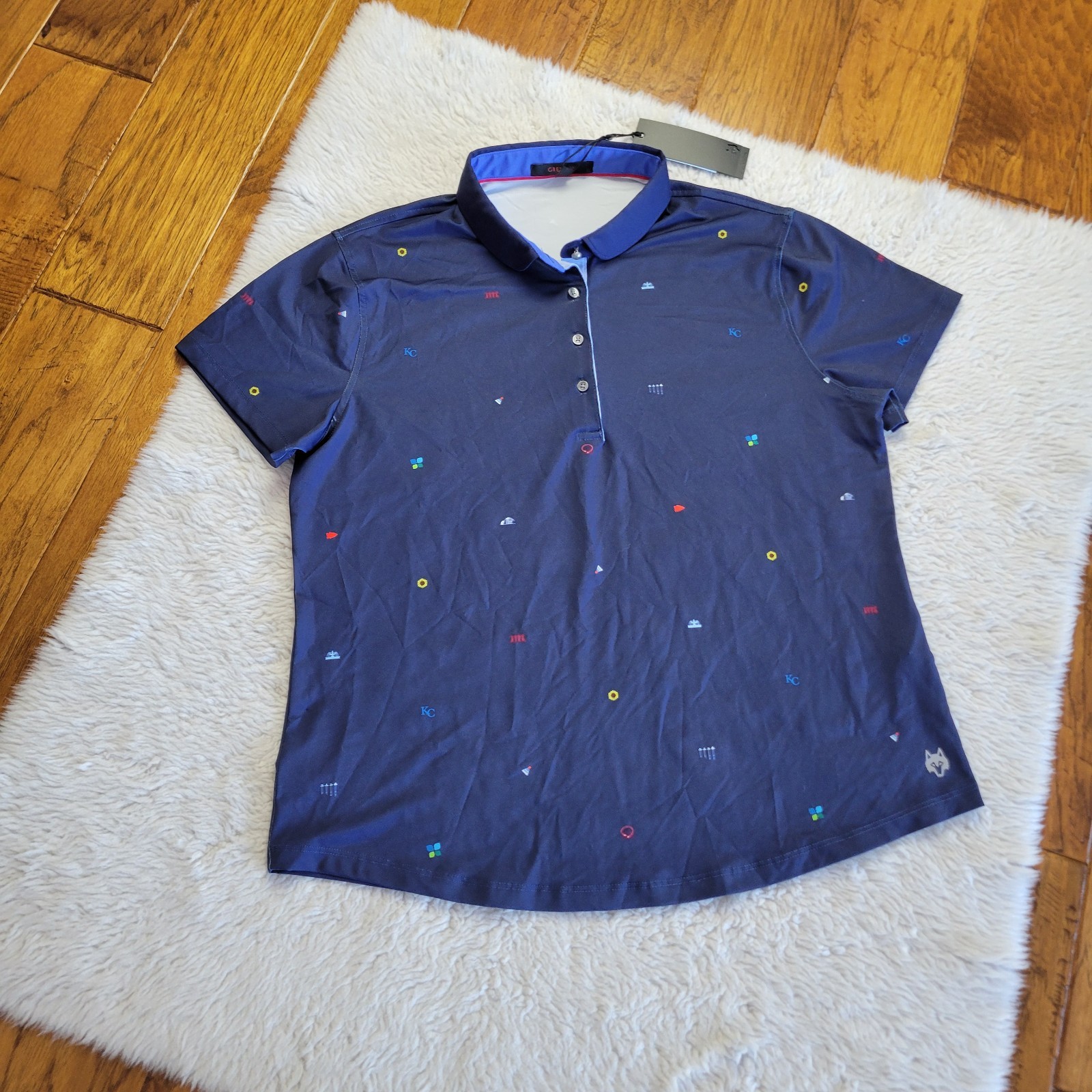 NWT Greyson Polo Shirt Women’s XL Blue Spirit Of KC Golf Performance City Print