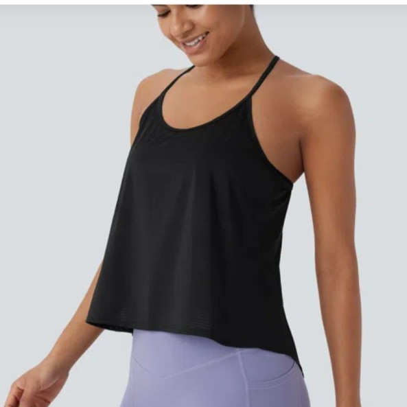 Halara Women’s Black Halter V-Neck Strappy Split-Back Activewear Tank S