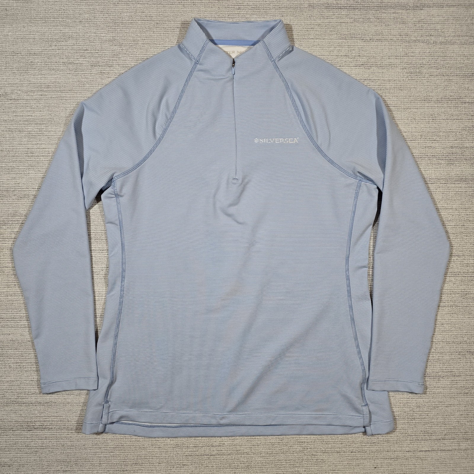 Peter Millar Raglan Perth 1/4 Zip Performance Womens L Blue Stripe UPF50+ Logo