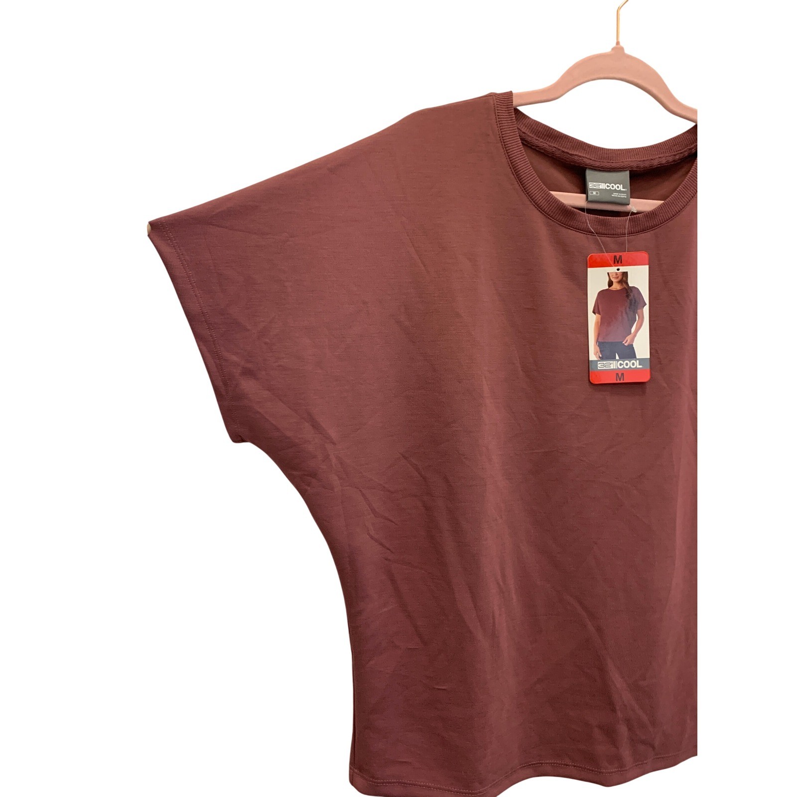 Womens Basic Medium Mauve Dolman Sleeve Top NWT Athleisure Soft Stretch Tee