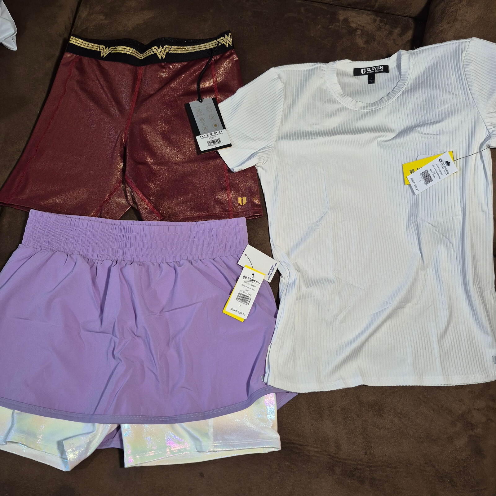 ELEVEN BY VENUS WILLIAMS 3 NWT TOP SHORTS SKORTS LARGE $264 WONDER WOMAN BIKER