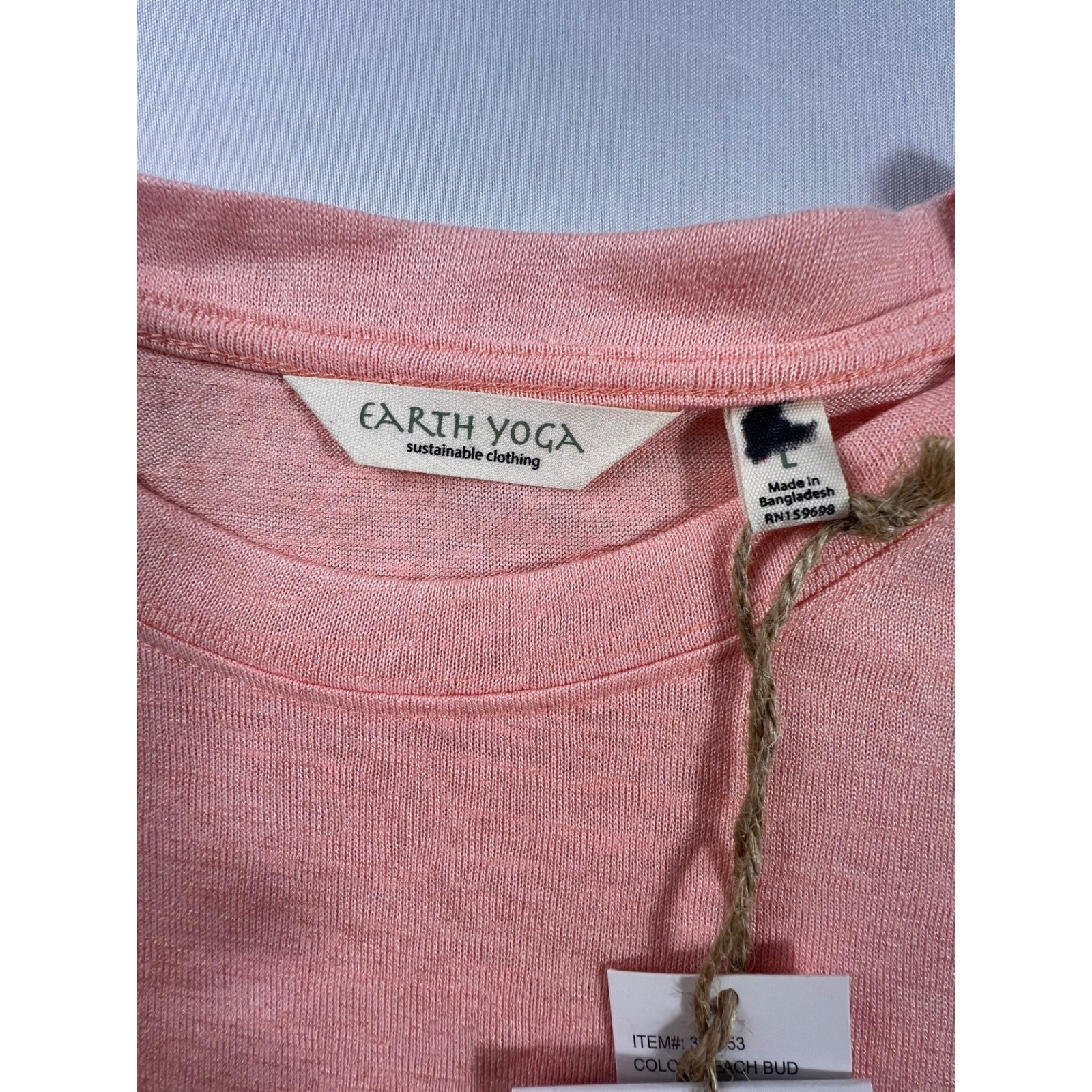 Earth Yoga Sustainable Tee Shirt Peach Bud Pink Viscose Recycled Poly 307953 L