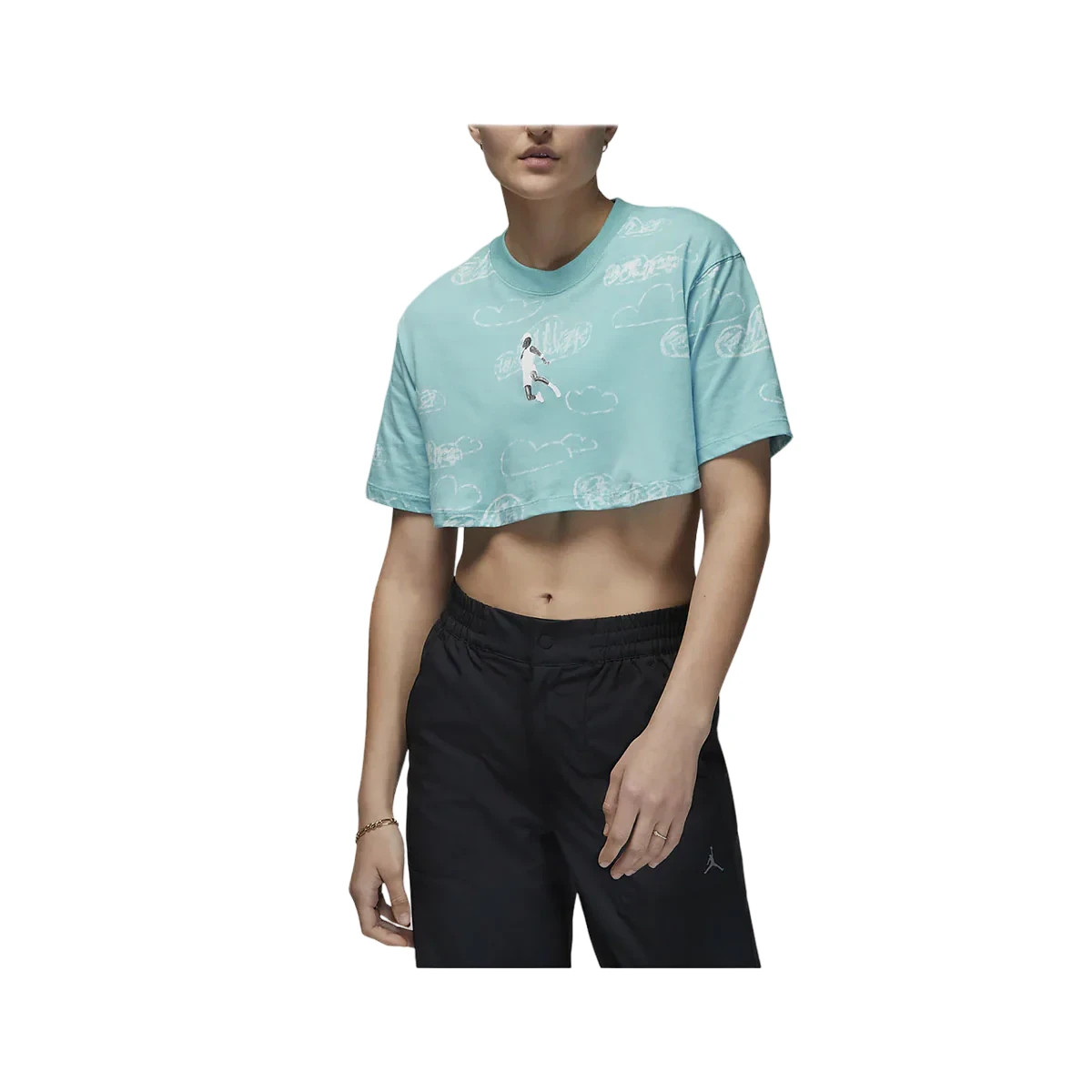 NWT Women’s Nike Air Jordan Artist Series Cropped T-Shirt DZ3208 464 LARGE AQUA