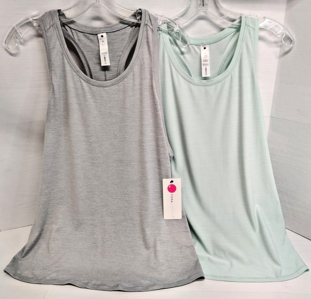 Yogalicious 2 Tanks Size XL Mint & Grey Racer Tie Back Athletic Tops NWT NWOT
