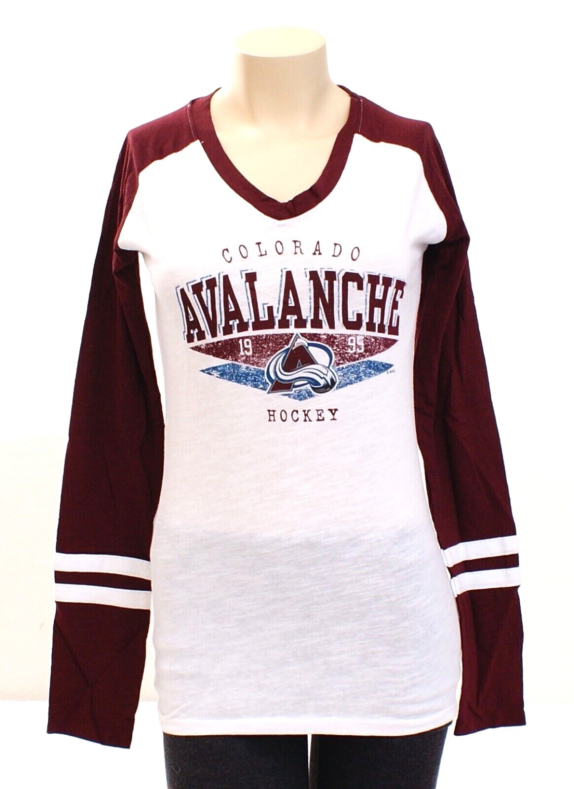 NHL Colorado Avalanche White & Burgundy Long Sleeve Tee T-Shirt Women’s NWT