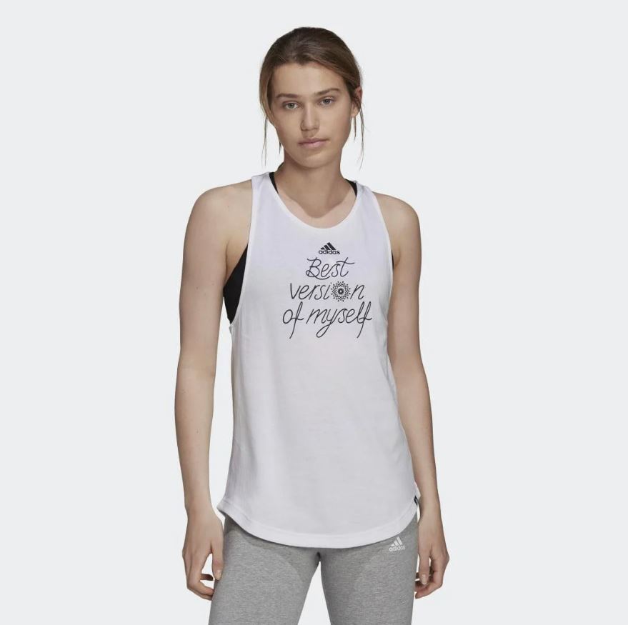ADIDAS WOMEN’S BEST VERSION OF MYSELF GRAPHIC TANK TOP (White) Size M
