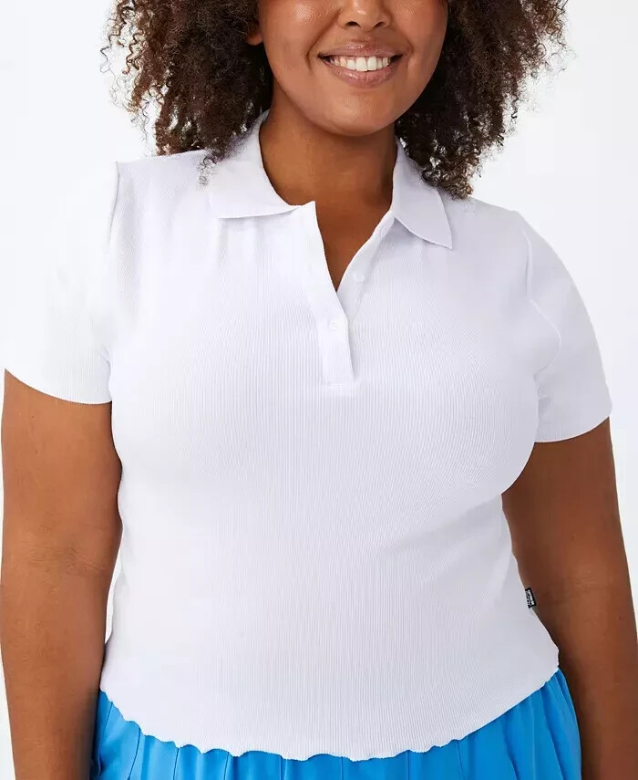 COTTON ON Womens Curve Active Tennis Polo T-Shirt Plus White Short Sleeve NWT