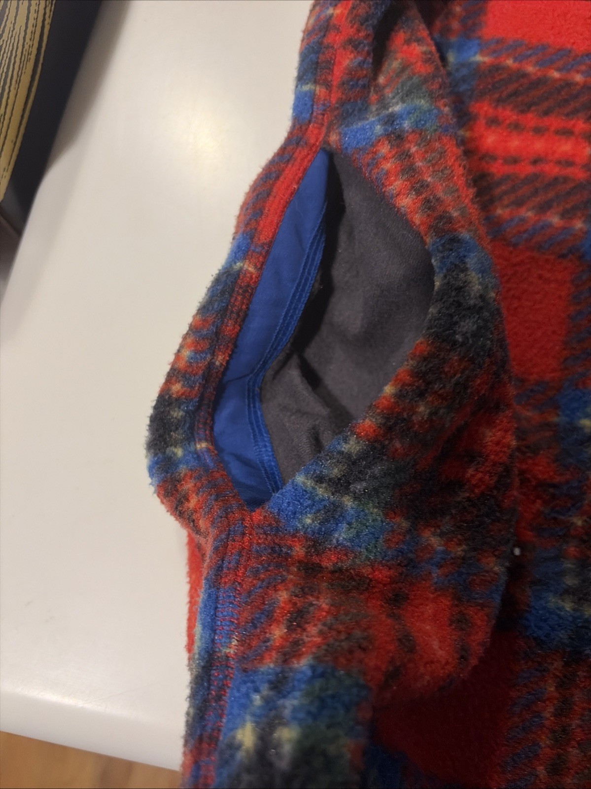 LL Bean Classic Quarter Snap Fleece Pullover Unisex WL/MM Red Blue Plaid