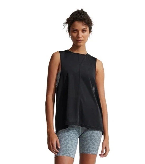 Varley Sz M Mariposa Tissue Jersey Tank Black High Neck Lightweight 1/2 Sheer