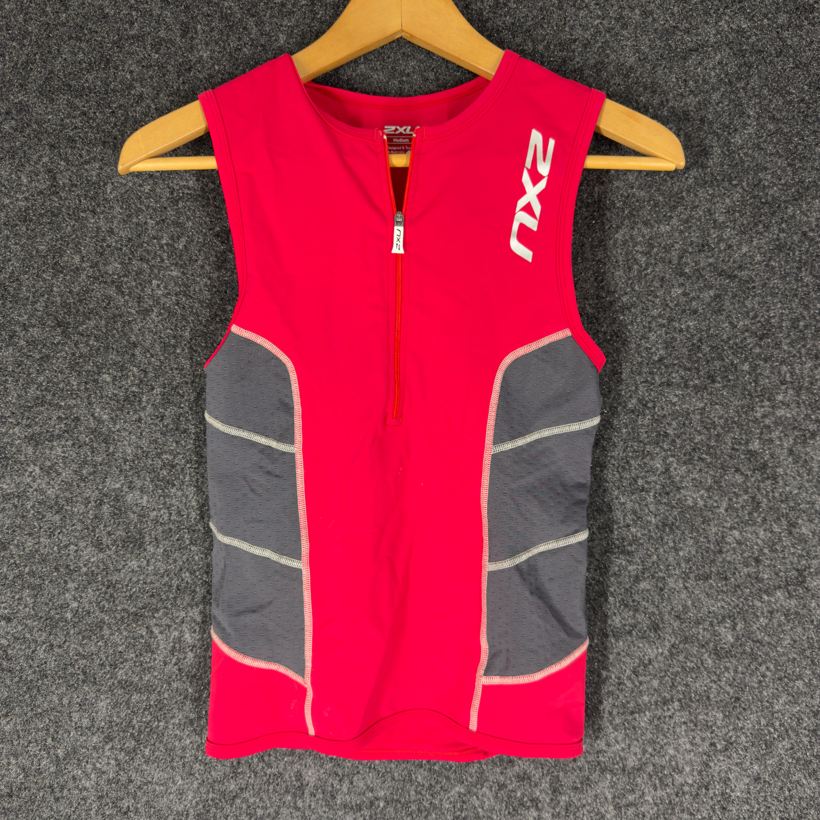 ZXU Activewear Top Women M Medium Pink Colorblock Zipper Sleeveless Wide Strap